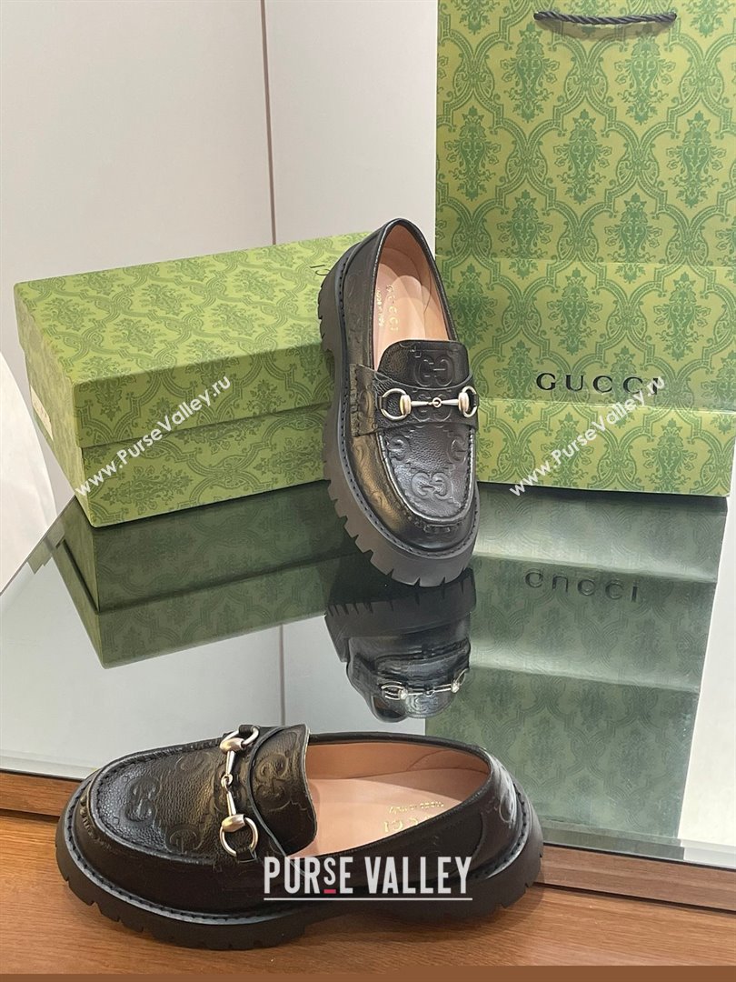 Gucci GG lug loafer with Horsebit 756501 Black leather 2023 (modeng-23103028)