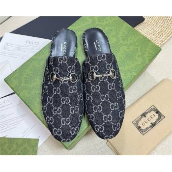 Gucci Black and grey GG denim Princetown slipper 771592 2024 (kaola-240416-03)