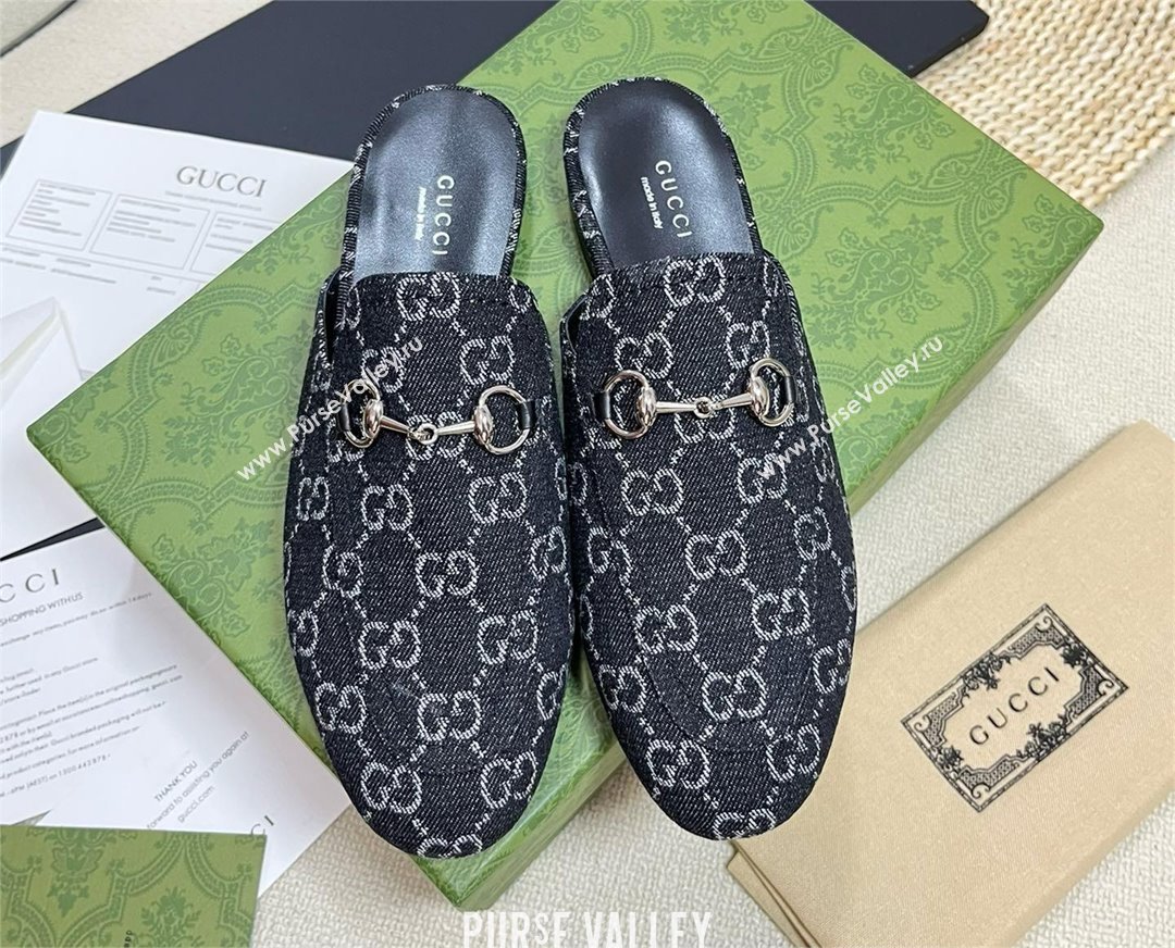 Gucci Black and grey GG denim Princetown slipper 771592 2024 (kaola-240416-03)