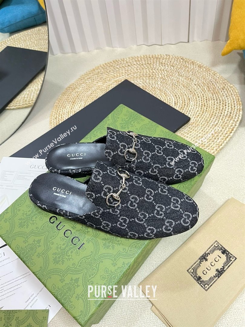 Gucci Black and grey GG denim Princetown slipper 771592 2024 (kaola-240416-03)