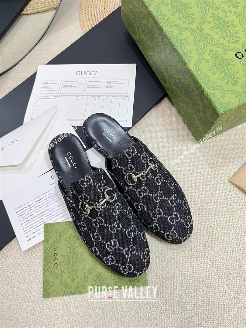 Gucci Black and grey GG denim Princetown slipper 771592 2024 (kaola-240416-03)