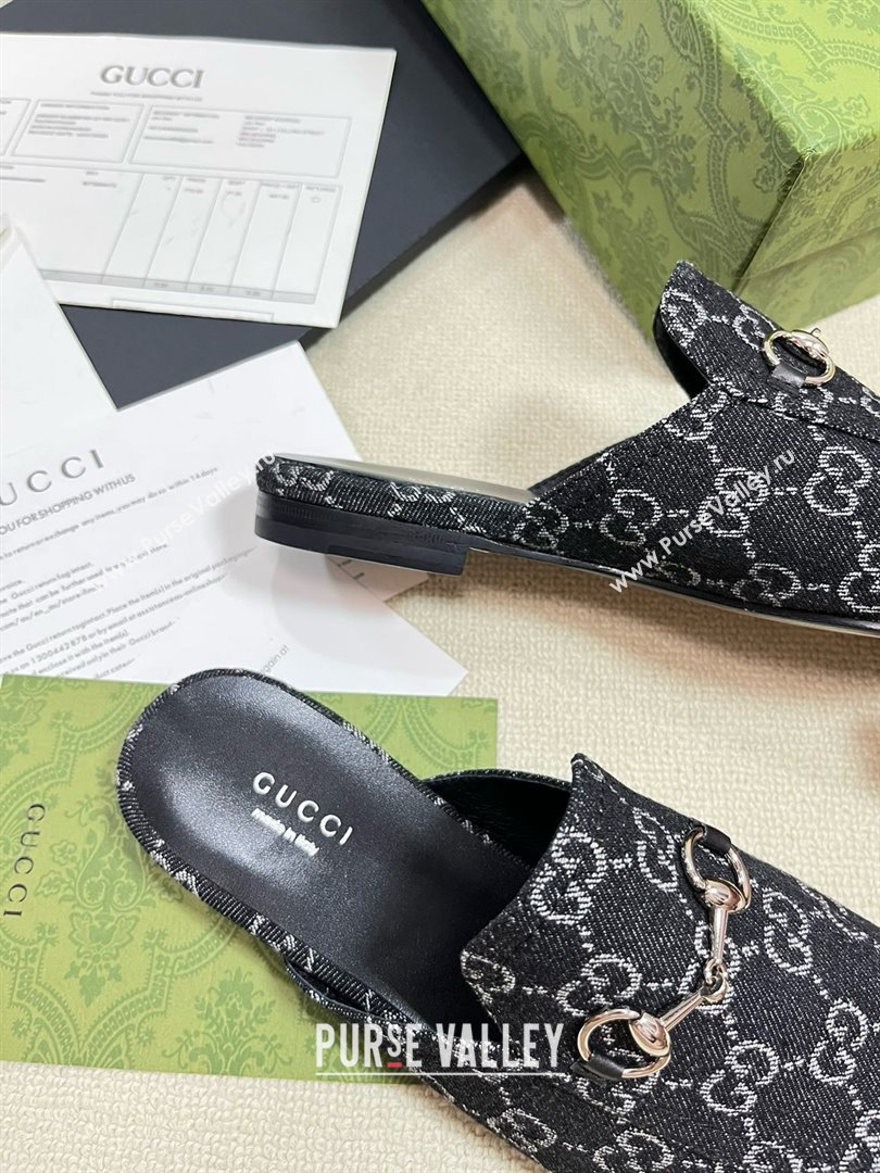 Gucci Black and grey GG denim Princetown slipper 771592 2024 (kaola-240416-03)