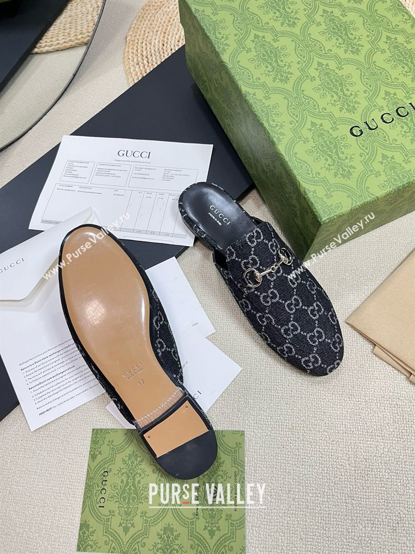 Gucci Black and grey GG denim Princetown slipper 771592 2024 (kaola-240416-03)