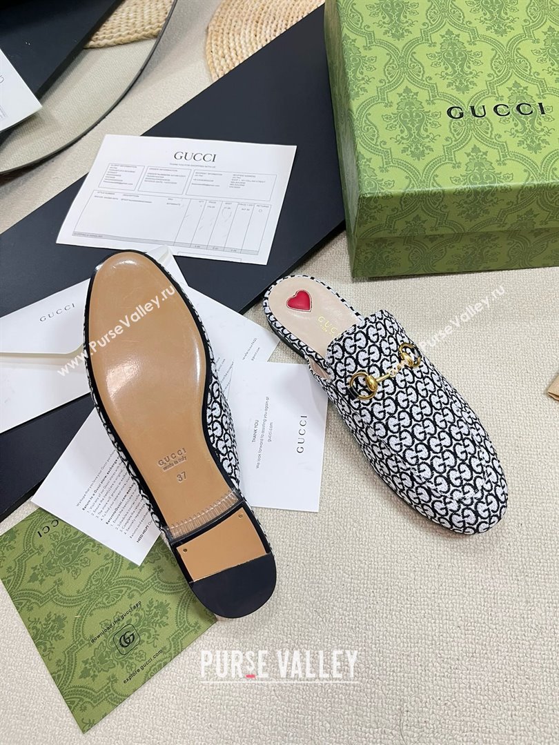 Gucci Ivory and black GG canvas jacquard Princetown slipper 779241 2024 (kaola-240416-04)