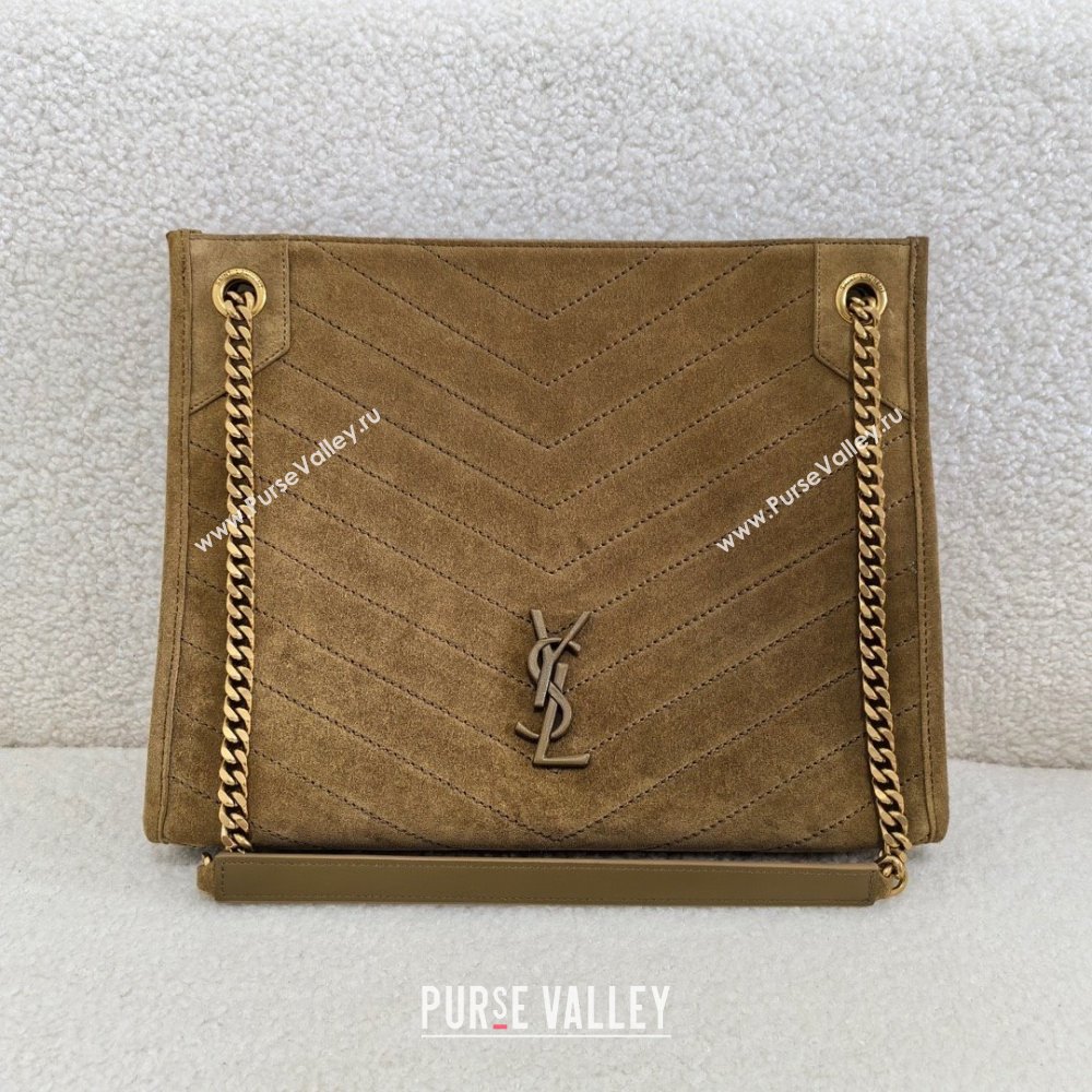 Saint Laurent NIKI MEDIUM SHOPPING BAG IN SUEDE LEATHER BARLEY GREEN 2023 (bige-240120-03)