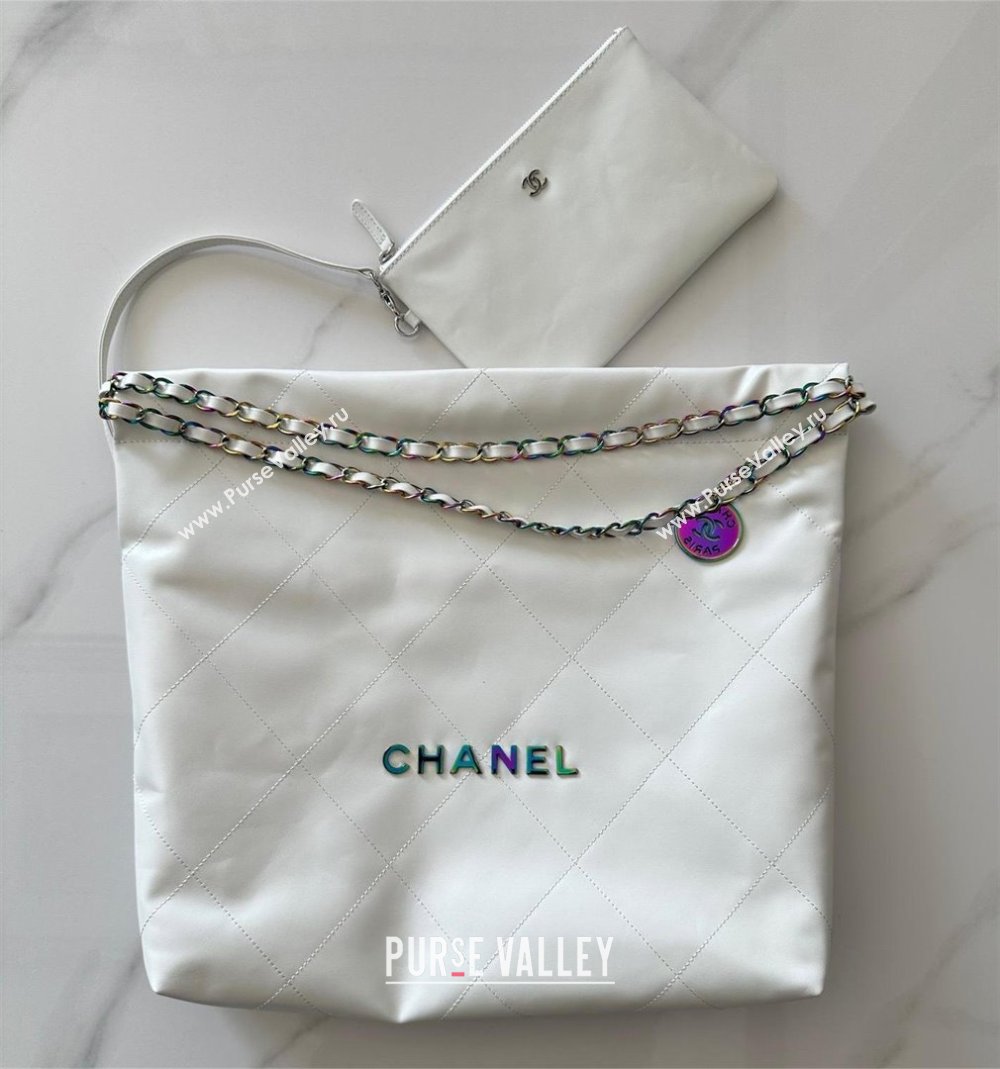 Chanel Shiny Calfskin Rainbow Metal White 22 Handbag AS3261 2024 (JIYUAN-231209-01)