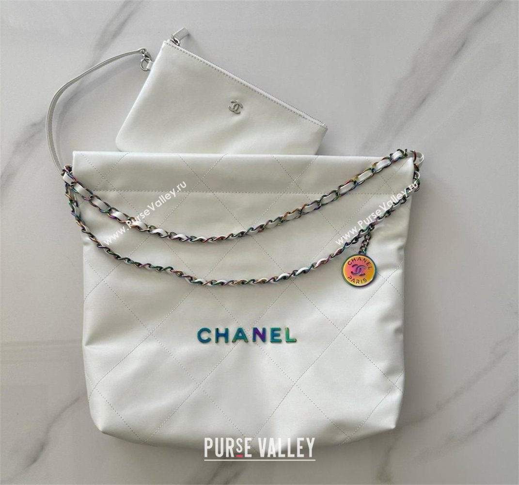 Chanel Shiny Calfskin Rainbow Metal White 22 Small Handbag AS3260 2024 (JIYUAN-231208-01)