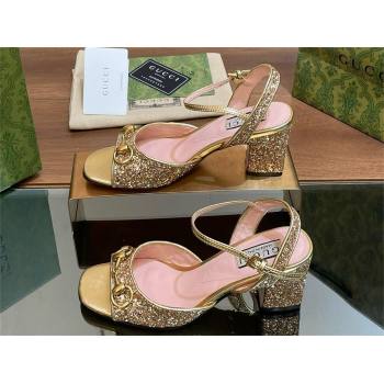 Gucci Womens Horsebit mid-heel sandal with crystals 771696 gold 2024 (kaola-240416-10)