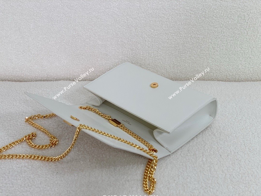 Saint Laurent Kate Medium Bag In grained leather white with gold hardware 2024(original quality) (bige-240416-03)