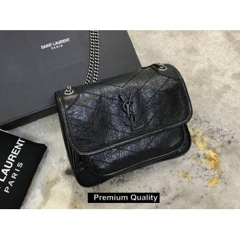 Saint Laurent Niki Baby Bag in Vintage Leather 533037 Black with silver chain (yida-6871)