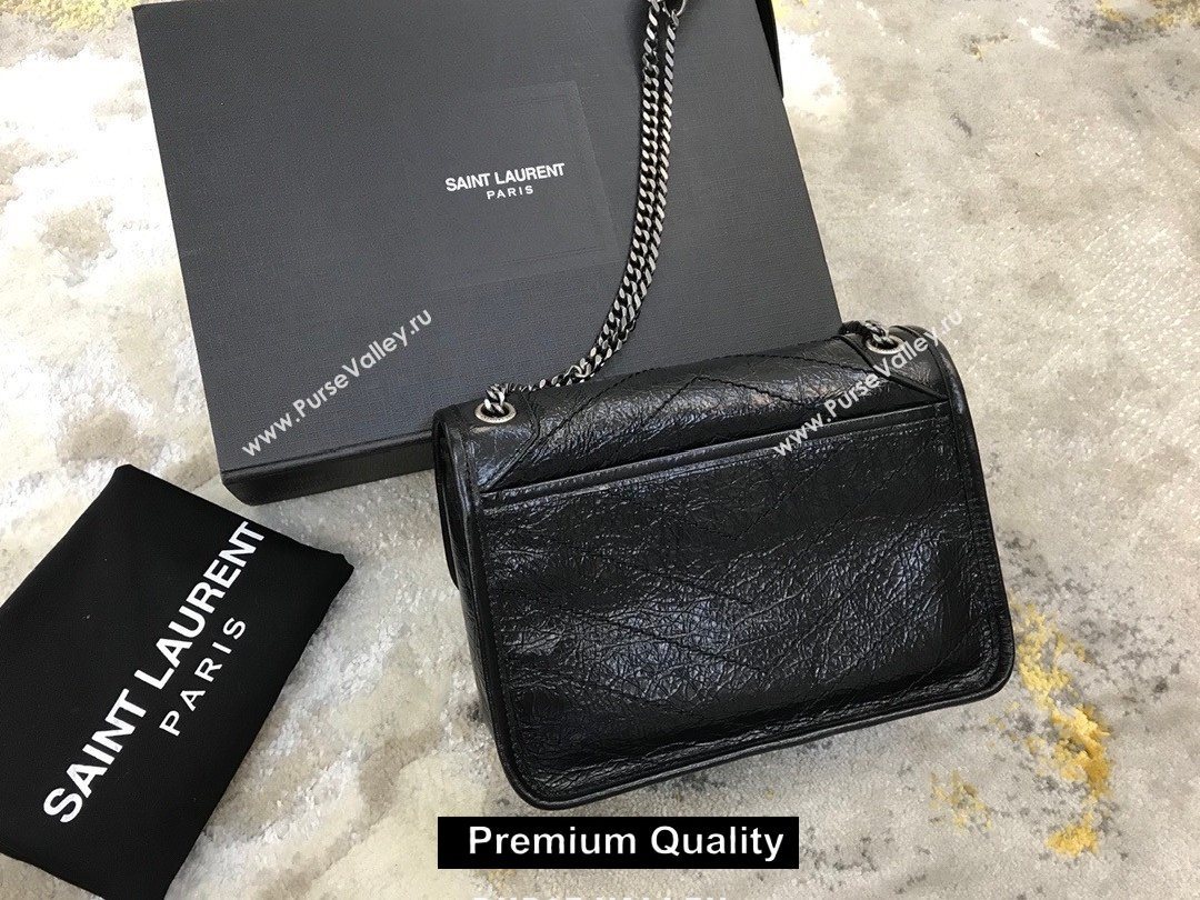 Saint Laurent Niki Baby Bag in Vintage Leather 533037 Black with silver chain (yida-6871)