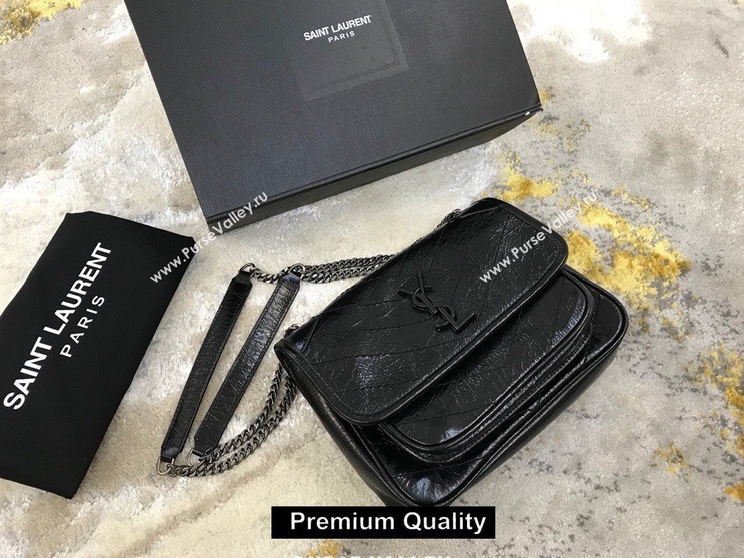 Saint Laurent Niki Baby Bag in Vintage Leather 533037 Black with silver chain (yida-6871)