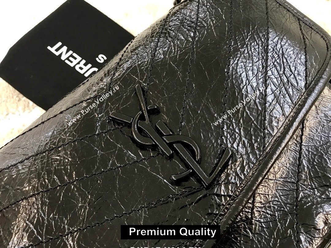 Saint Laurent Niki Baby Bag in Vintage Leather 533037 Black with silver chain (yida-6871)