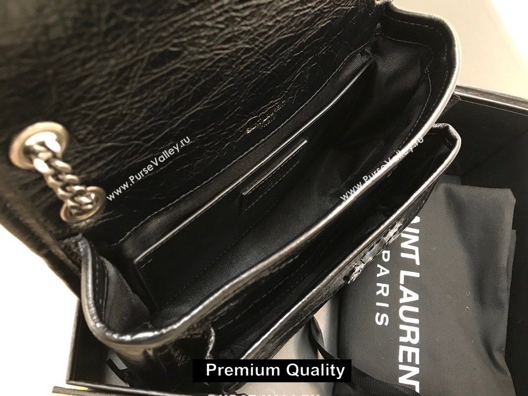 Saint Laurent Niki Baby Bag in Vintage Leather 533037 Black with silver chain (yida-6871)