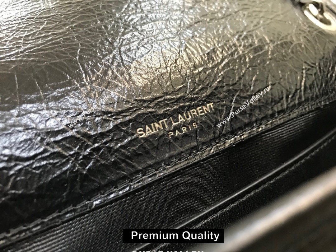 Saint Laurent Niki Baby Bag in Vintage Leather 533037 Black with silver chain (yida-6871)