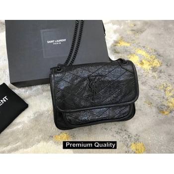 Saint Laurent Niki Baby Bag in Vintage Leather 533037 Black with black chain (yida-5819)