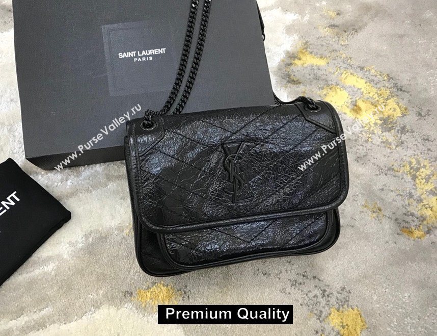 Saint Laurent Niki Baby Bag in Vintage Leather 533037 Black with black chain (yida-5819)