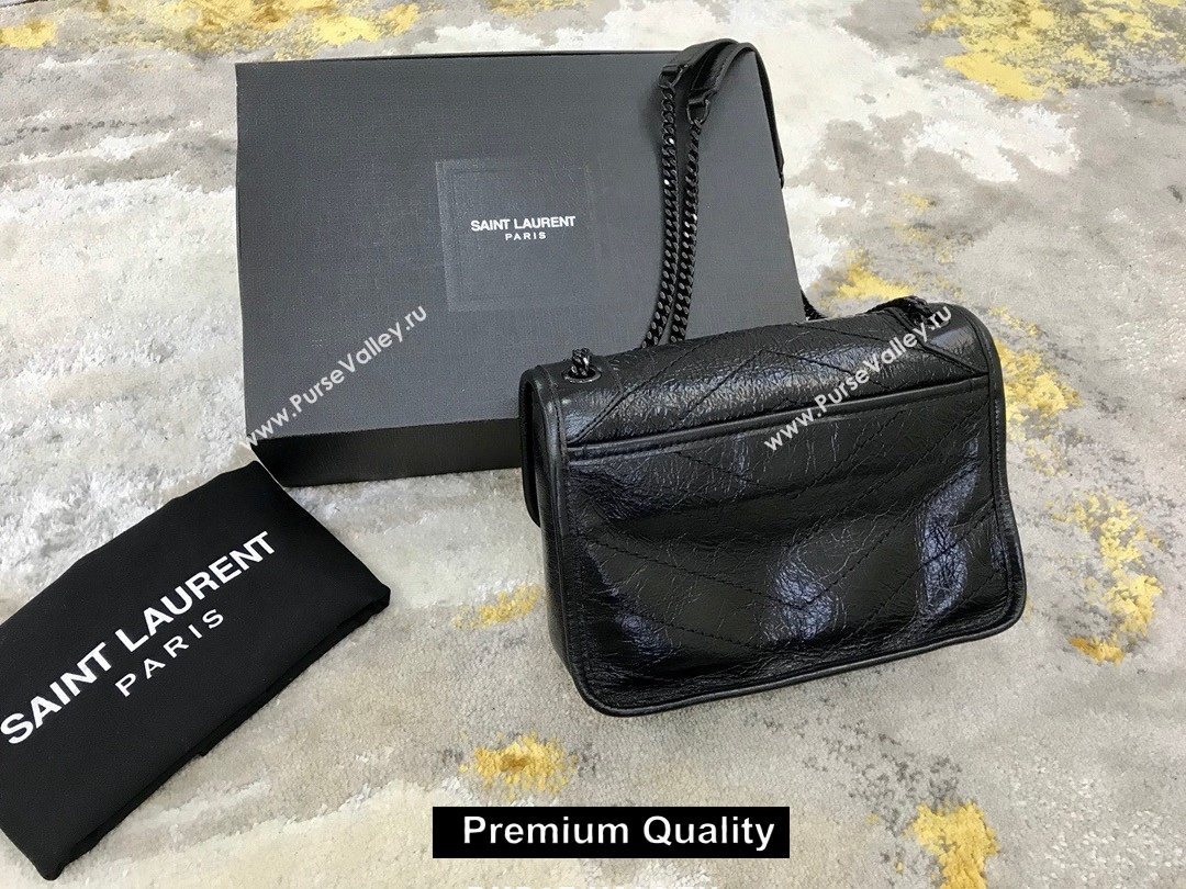 Saint Laurent Niki Baby Bag in Vintage Leather 533037 Black with black chain (yida-5819)