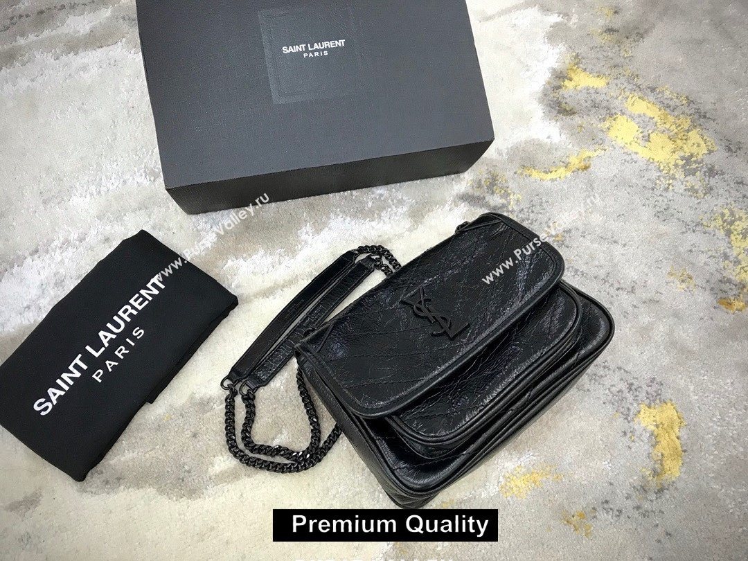 Saint Laurent Niki Baby Bag in Vintage Leather 533037 Black with black chain (yida-5819)