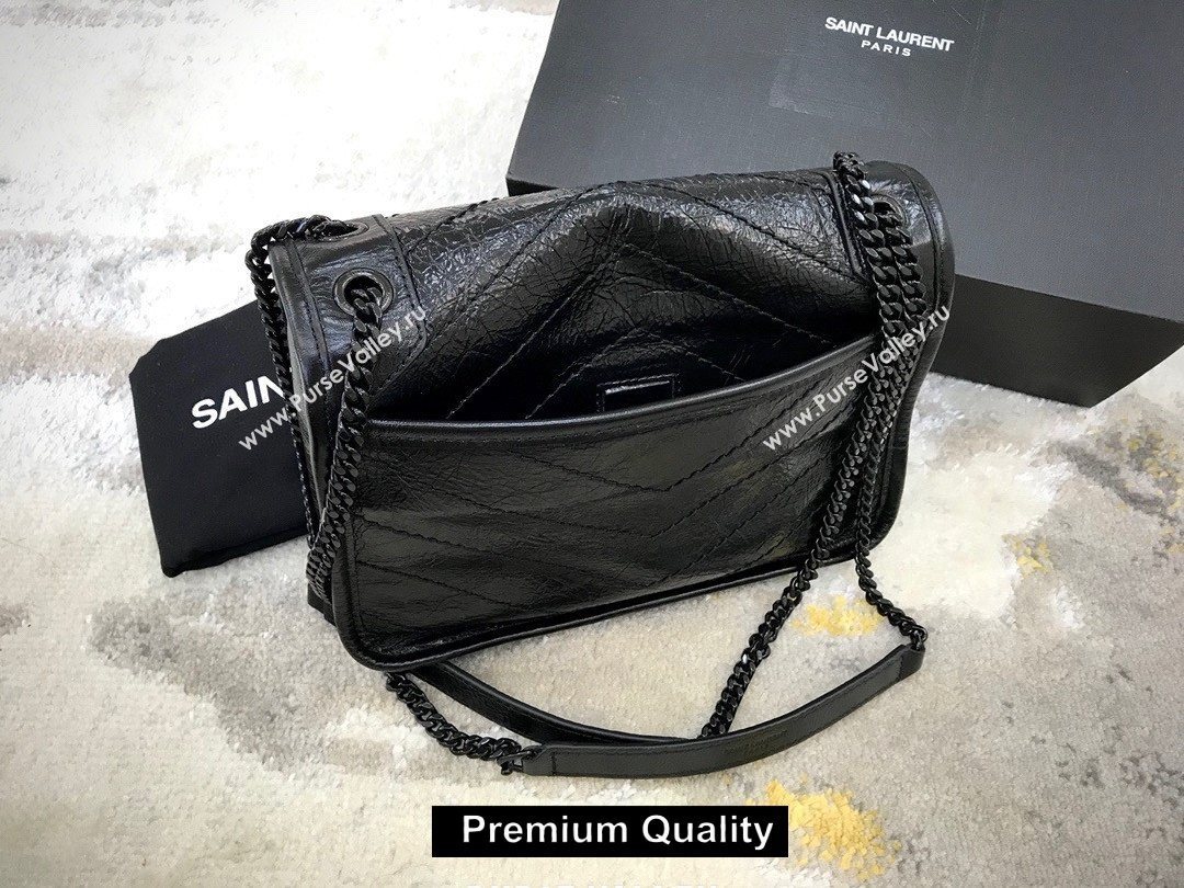 Saint Laurent Niki Baby Bag in Vintage Leather 533037 Black with black chain (yida-5819)