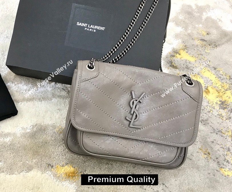 Saint Laurent Niki Baby Bag in Vintage Leather 533037 etain (yida-8710)