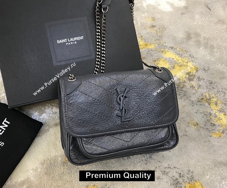 Saint Laurent Niki Baby Bag in Vintage Leather 533037  Ardoise (yida-6810)