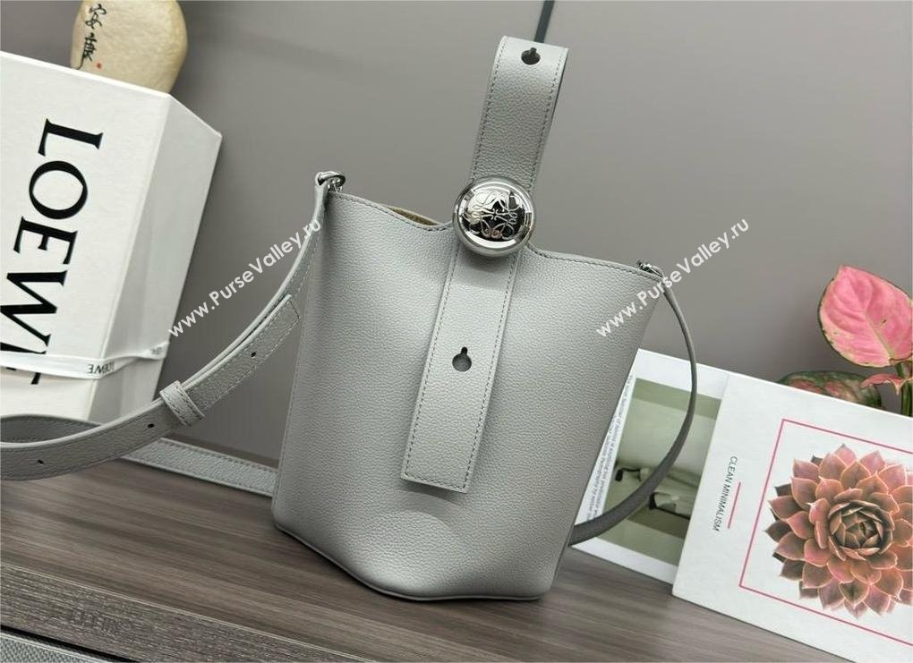 loewe mini Pebble Bucket bag in soft grained calfskin gray 2024 (xinyidai-240319-04)