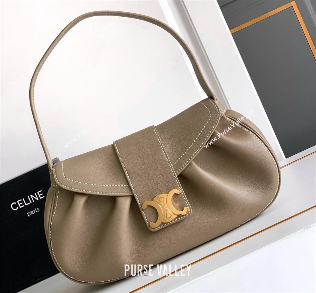 Celine MEDIUM POLLY BAG in SUPPLE CALFSKIN ETOUPE 2024 (SHANGPIN-240416-13)