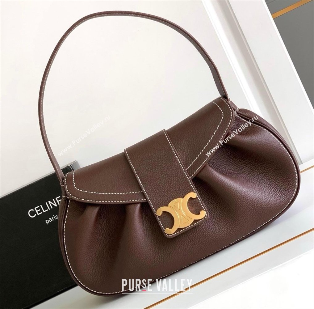 Celine MEDIUM POLLY BAG in SUPPLE CALFSKIN DARK BURGUNDY 2024 (SHANGPIN-240416-14)