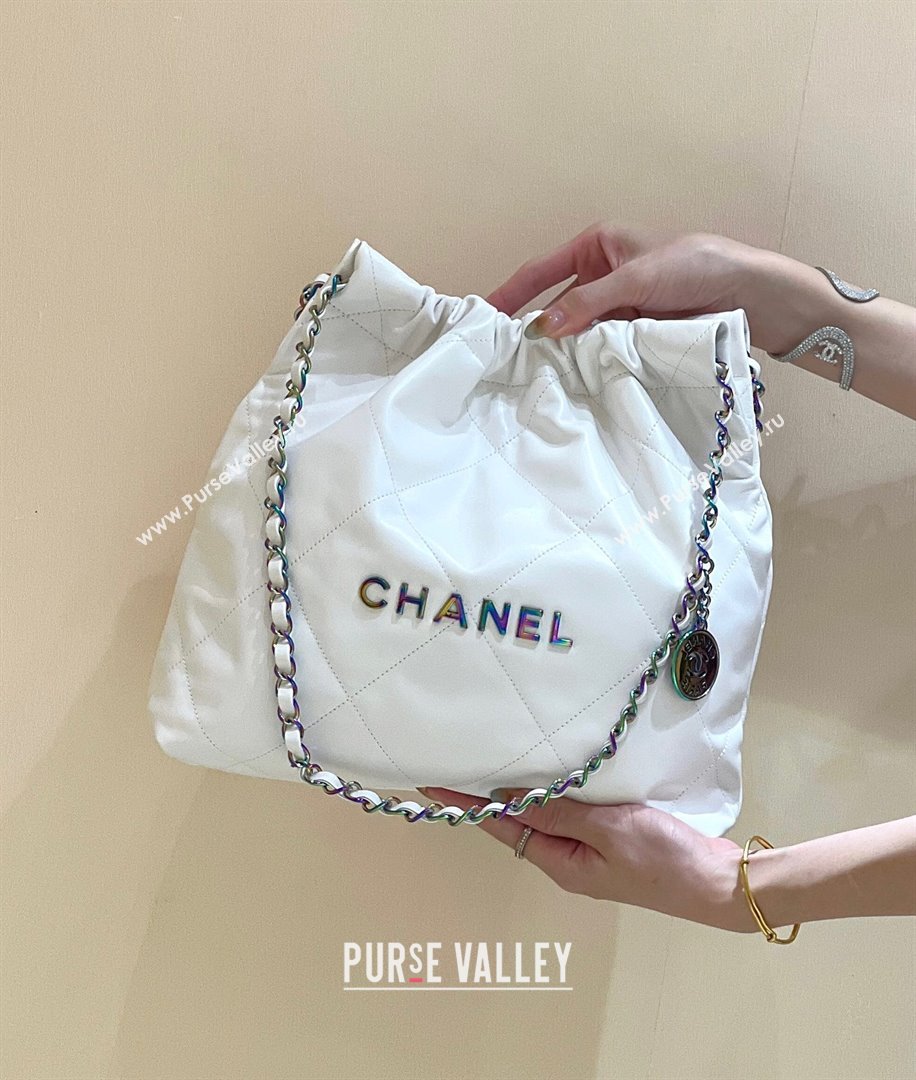 Chanel Shiny Calfskin Rainbow Metal White 22 Small Handbag AS3260 2024(ORIGINAL QUALITY) (SHUNYANG-231208-01)