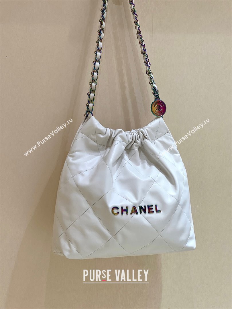 Chanel Shiny Calfskin Rainbow Metal White 22 Small Handbag AS3260 2024(ORIGINAL QUALITY) (SHUNYANG-231208-01)