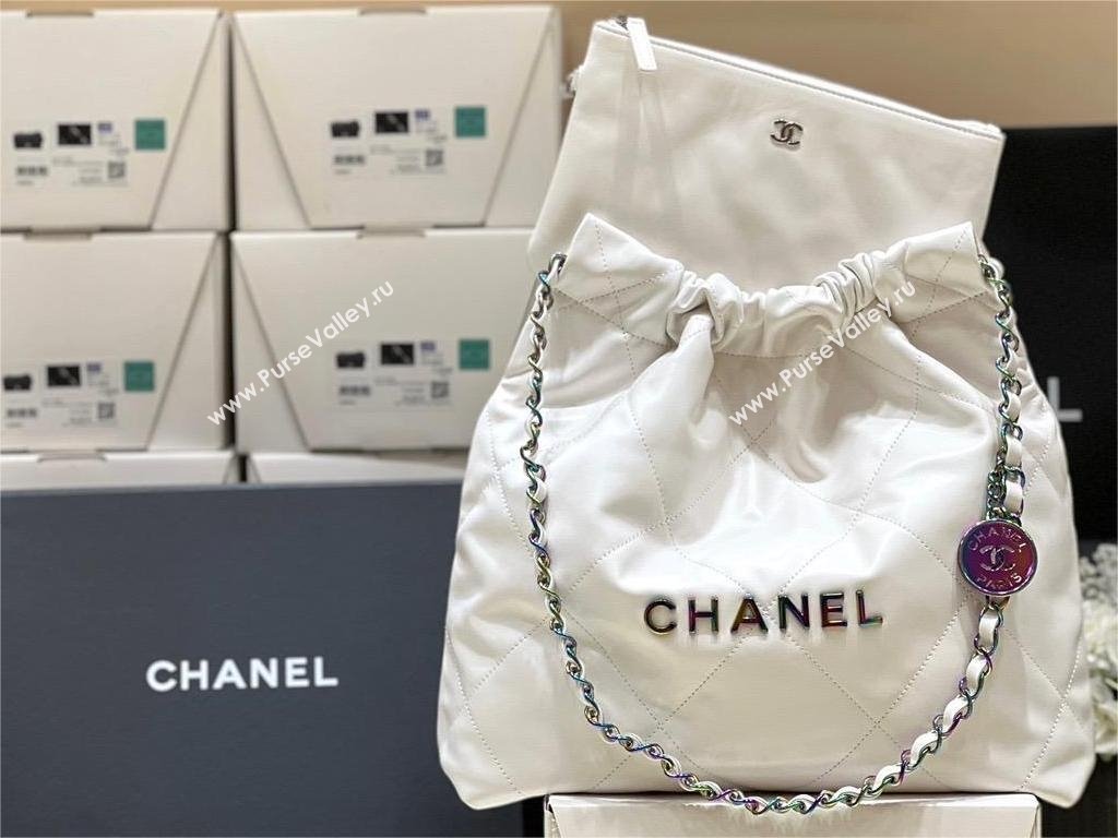 Chanel Shiny Calfskin Rainbow Metal White 22 Small Handbag AS3260 2024(ORIGINAL QUALITY) (SHUNYANG-231208-01)