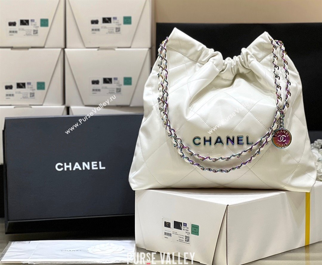 Chanel Shiny Calfskin Rainbow Metal White 22 Handbag AS3261 2024(ORIGINAL QUALITY) (SHUNYANG-231208-02)