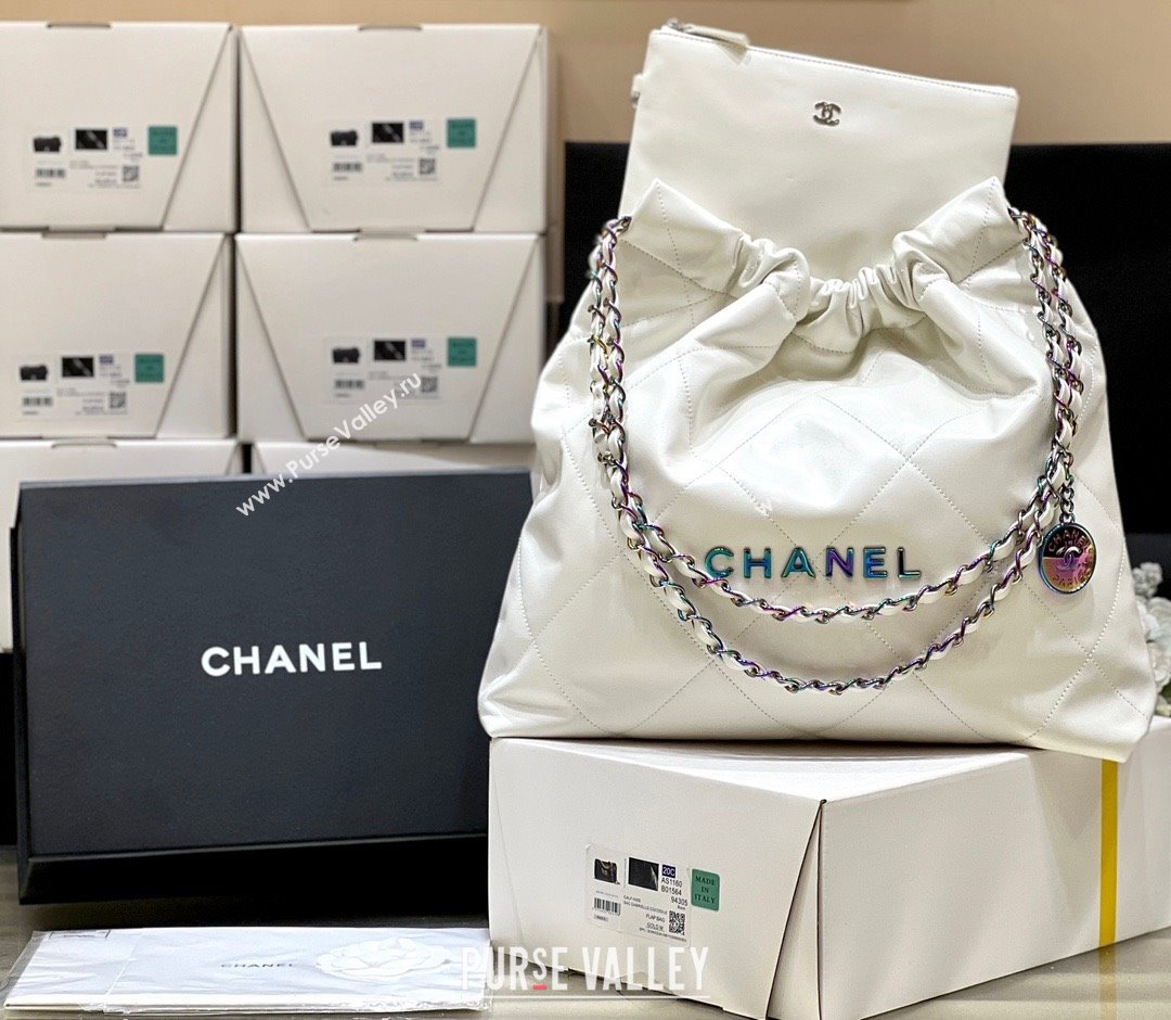Chanel Shiny Calfskin Rainbow Metal White 22 Handbag AS3261 2024(ORIGINAL QUALITY) (SHUNYANG-231208-02)
