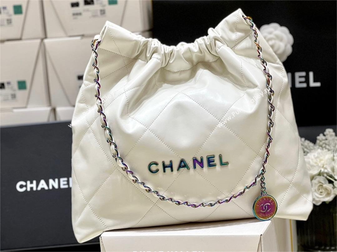 Chanel Shiny Calfskin Rainbow Metal White 22 Handbag AS3261 2024(ORIGINAL QUALITY) (SHUNYANG-231208-02)