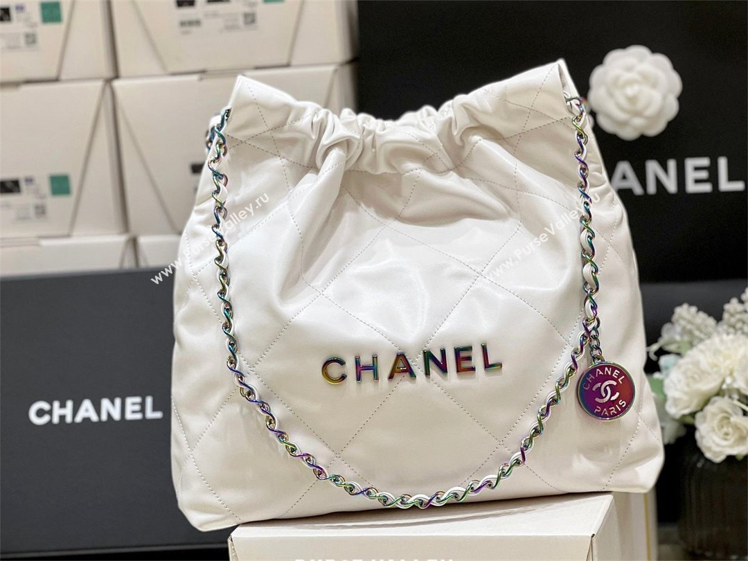 Chanel Shiny Calfskin Rainbow Metal White 22 Small Handbag AS3260 2024(ORIGINAL QUALITY) (SHUNYANG-231208-01)