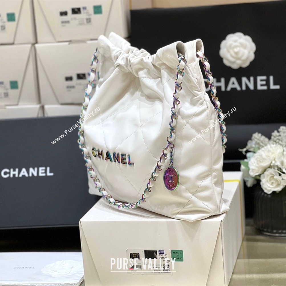 Chanel Shiny Calfskin Rainbow Metal White 22 Small Handbag AS3260 2024(ORIGINAL QUALITY) (SHUNYANG-231208-01)