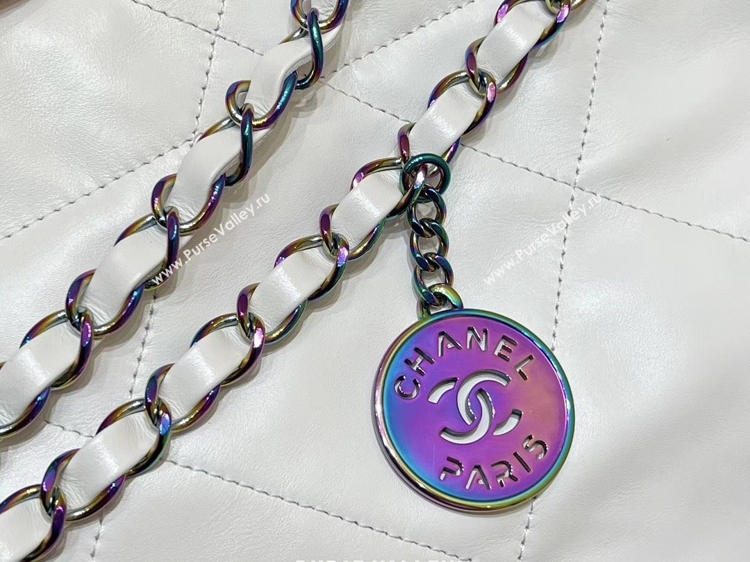 Chanel Shiny Calfskin Rainbow Metal White 22 Small Handbag AS3260 2024(ORIGINAL QUALITY) (SHUNYANG-231208-01)