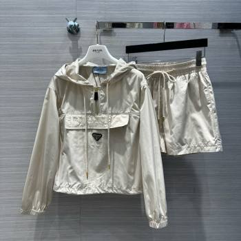 prada Printed Re-Nylon sweatshirt and skirt off white 2024 (qiqi-240318-04)