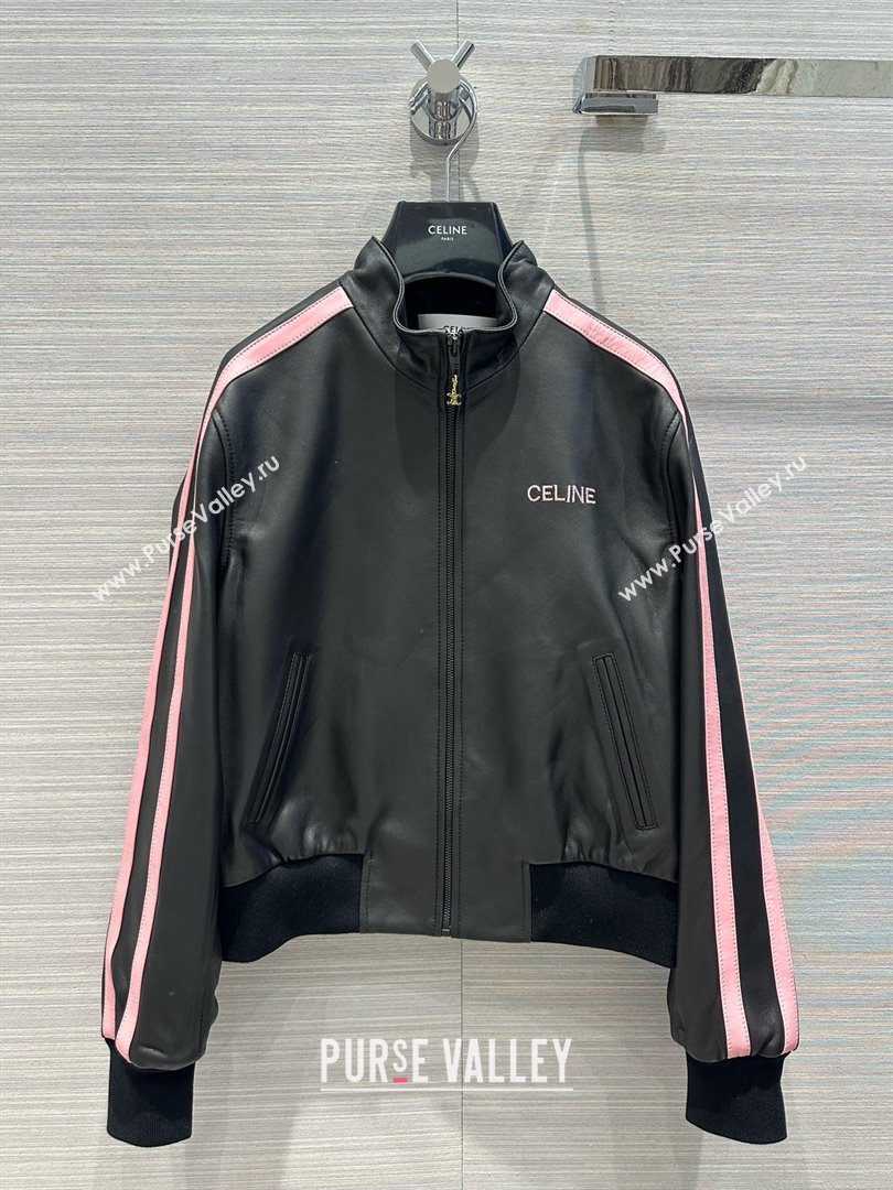 Celine tracksuit jacket in soft lambskin Black / Pink 2024 (QIQI-240325-01)