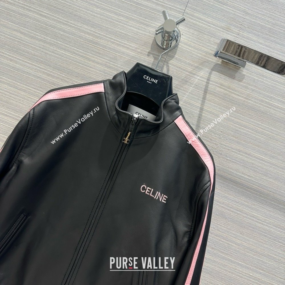 Celine tracksuit jacket in soft lambskin Black / Pink 2024 (QIQI-240325-01)