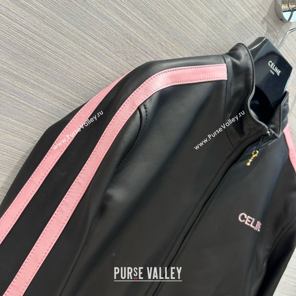 Celine tracksuit jacket in soft lambskin Black / Pink 2024 (QIQI-240325-01)