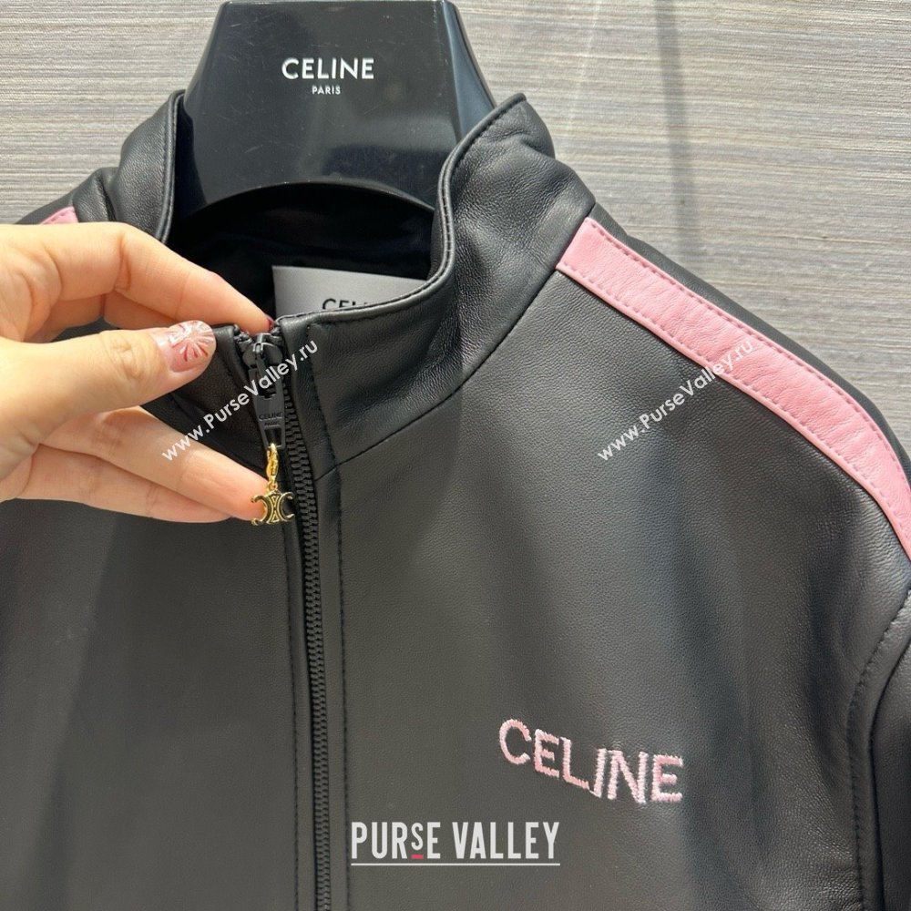 Celine tracksuit jacket in soft lambskin Black / Pink 2024 (QIQI-240325-01)