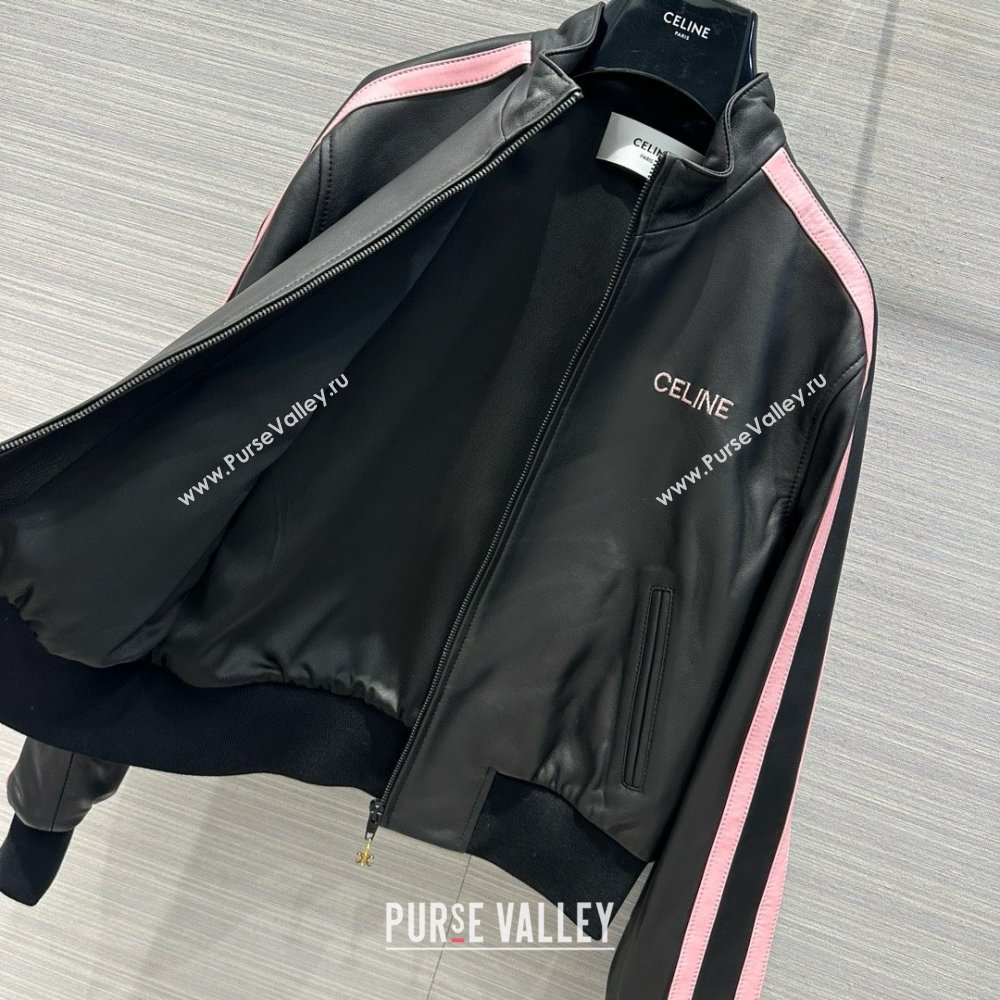 Celine tracksuit jacket in soft lambskin Black / Pink 2024 (QIQI-240325-01)