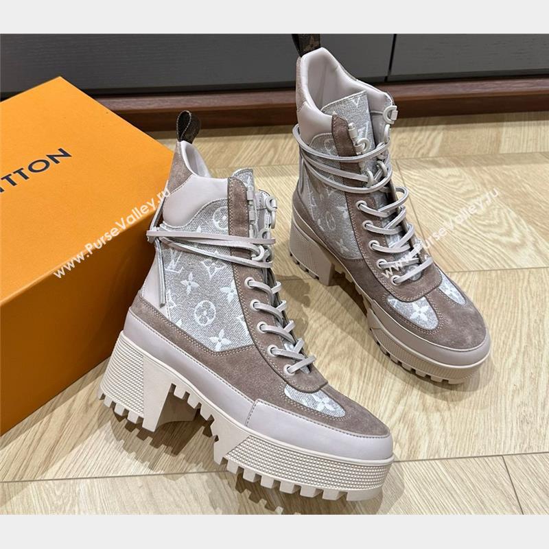 Louis Vuitton Laureate Platform Desert Boots in Monogram linen Beige 2023 (kaola-23102801)
