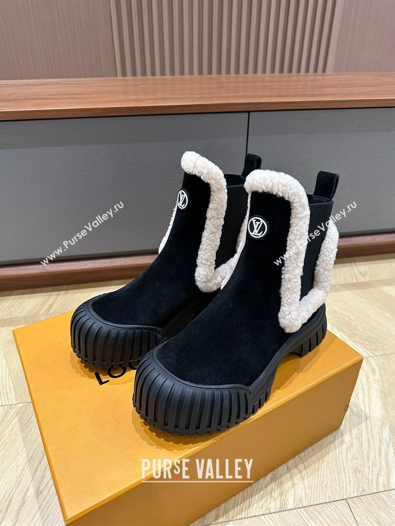 Louis Vuitton LV Ski Ruby Flat Ankle Boots Suede calf leather and shearling Black 2023 (kaola-23102703)