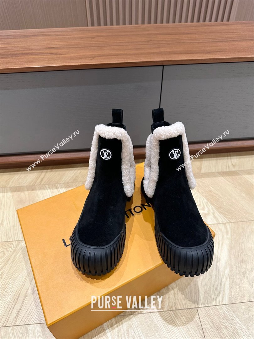 Louis Vuitton LV Ski Ruby Flat Ankle Boots Suede calf leather and shearling Black 2023 (kaola-23102703)