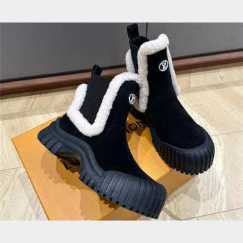 Louis Vuitton LV Ski Ruby Flat Ankle Boots Suede calf leather and shearling Black 2023 (kaola-23102703)