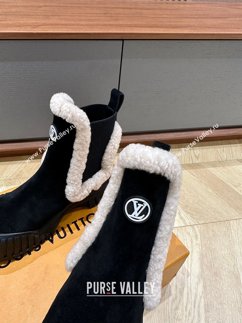 Louis Vuitton LV Ski Ruby Flat Ankle Boots Suede calf leather and shearling Black 2023 (kaola-23102703)