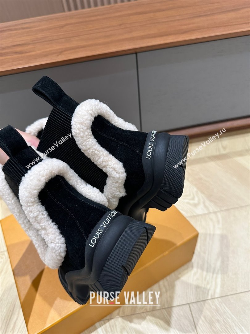 Louis Vuitton LV Ski Ruby Flat Ankle Boots Suede calf leather and shearling Black 2023 (kaola-23102703)